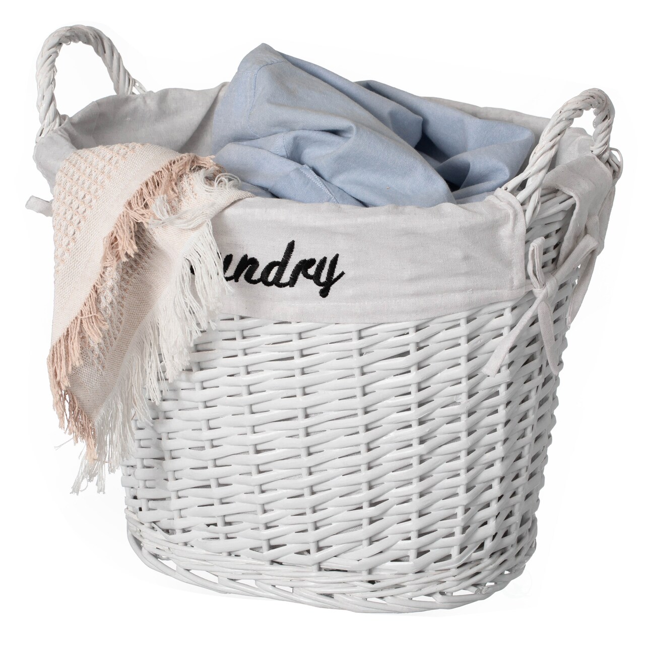 Wickerwise Handwoven Laundry Basket with Liner & Handles - Boho Decorative Storage Hamper for Clothes Blankets Pillows and Towels - Ideal for Laundry Room Bathroom Bedroom and Living Room